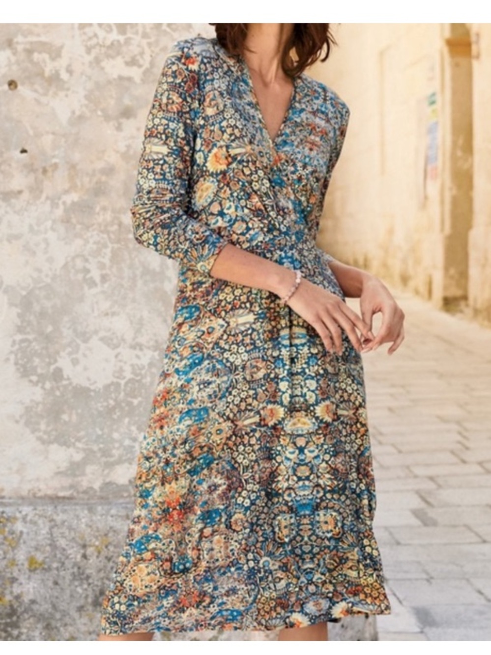 Peruvian Connection Malta Floral Medallions Printed Jersey Stretch Dress Size XS